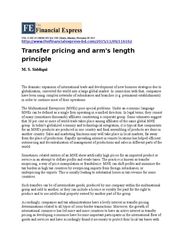 Transfer Pricing and Arm's Length Principle Taxes Economies