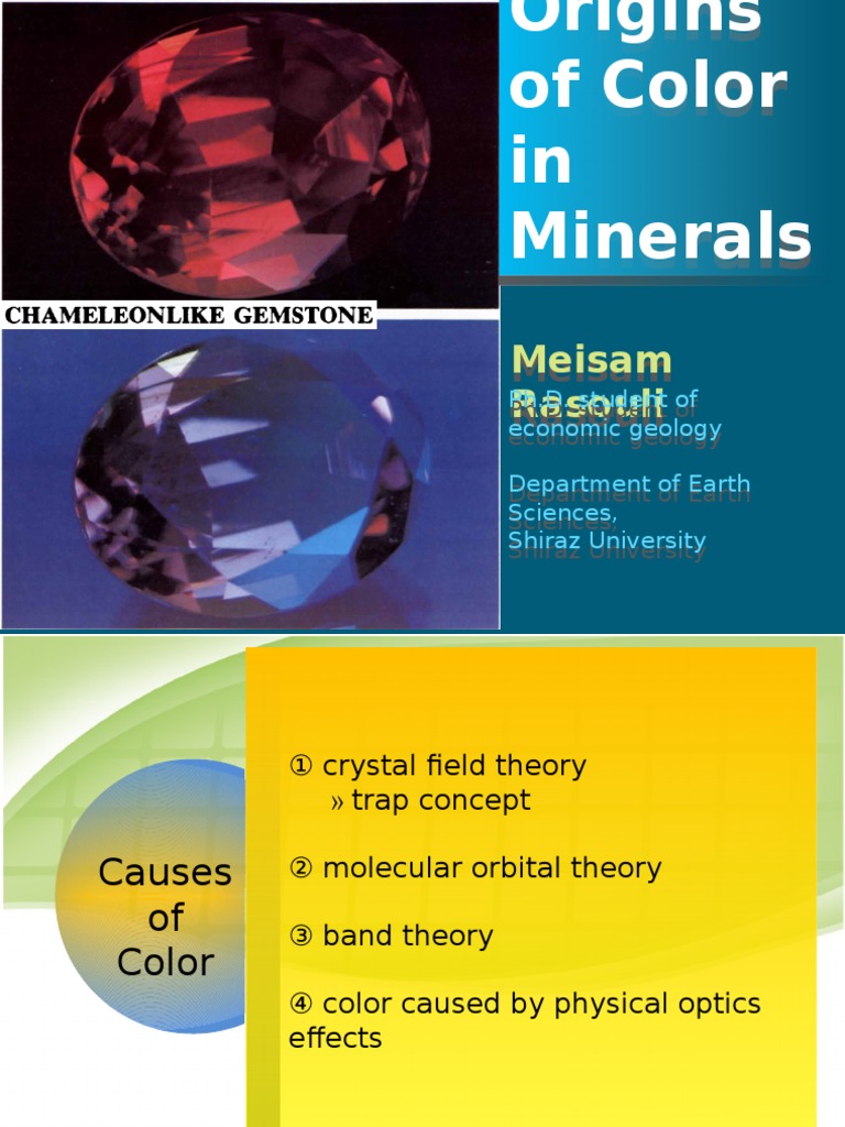 Color Origins in Minerals Explained | PDF | Fluorescence | Chemical Bond