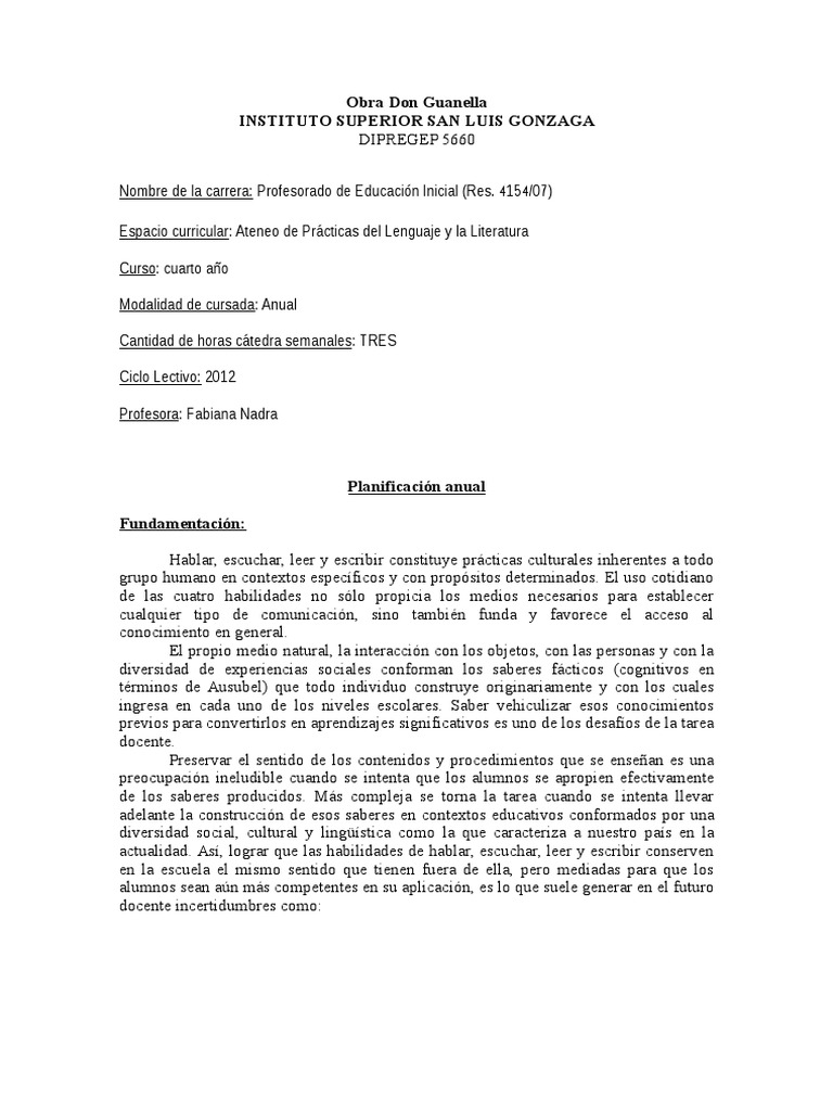 Ateneo de Prácticas Del Lenguaje y La Literatura | PDF | Lectura ...