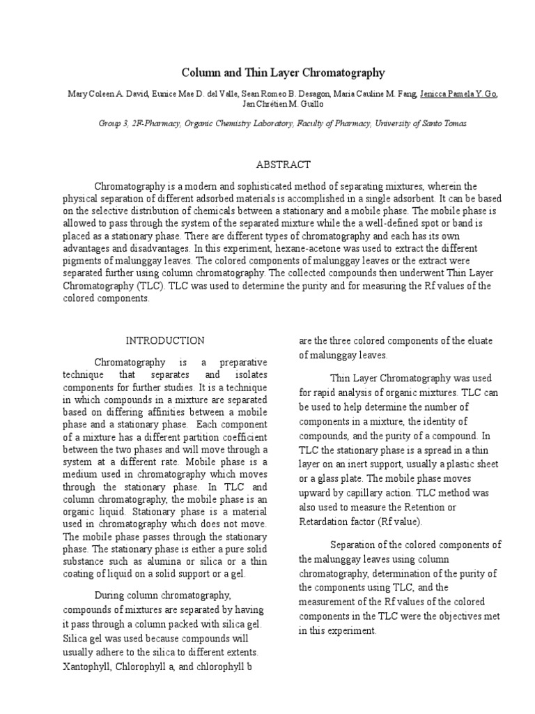 Column and TLC Thin Layer Chromatography Chromatography