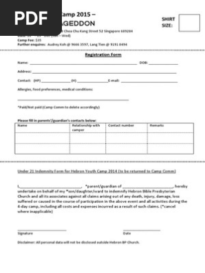 Youth Camp 2015 Registration Form