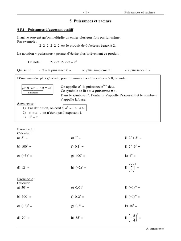 Puissances et Racines : Exercices Corrigés | PDF | Entier naturel ...
