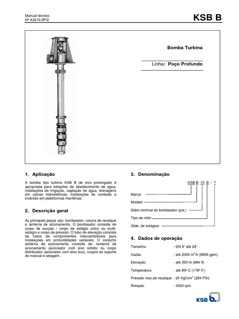 Manual Técnico Bomba KSB B | PDF | Lubrificação | Parafuso
