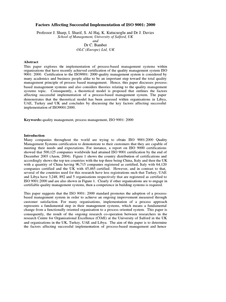 Factors Affecting Successful Implementation of ISO 9001: 2000 | PDF