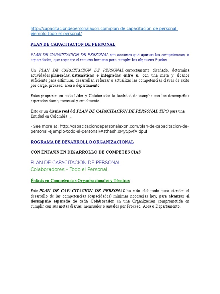 Plan de Capacitacion de Personal | PDF | Liderazgo | Business