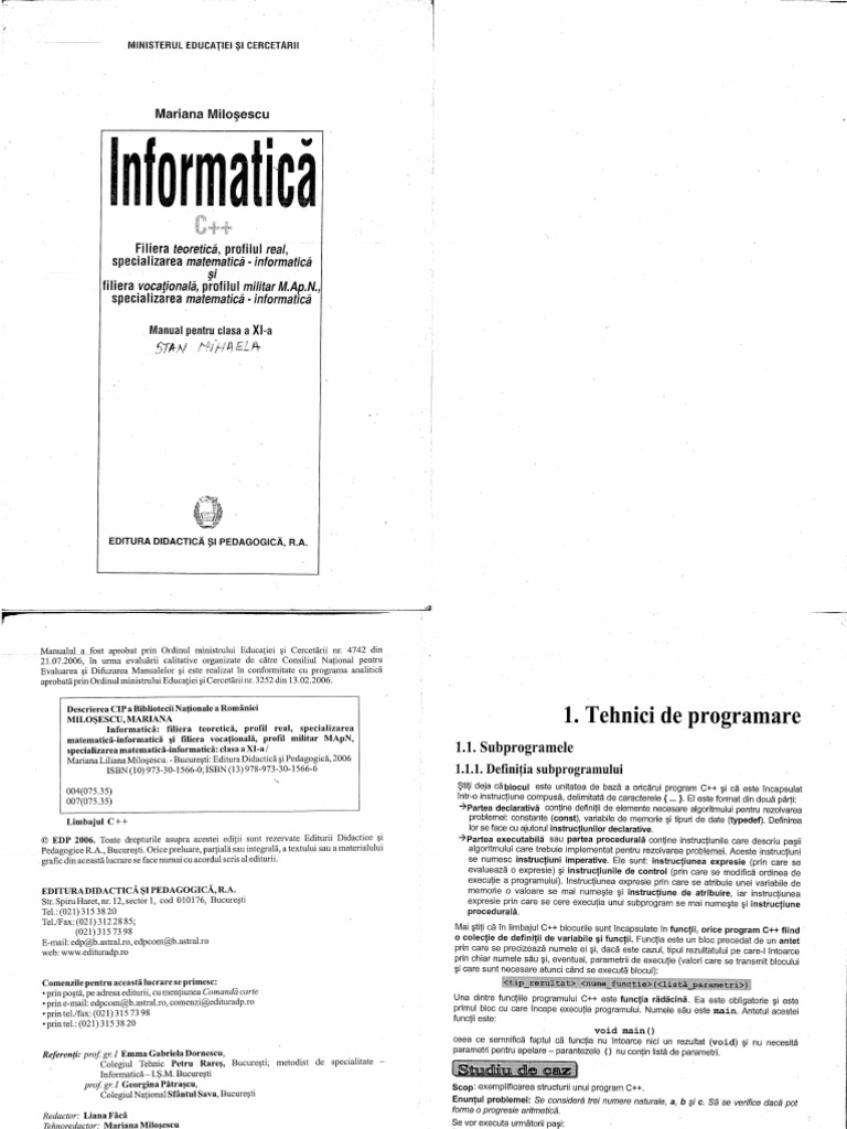 Informatica Cls 11 Milosescu | PDF