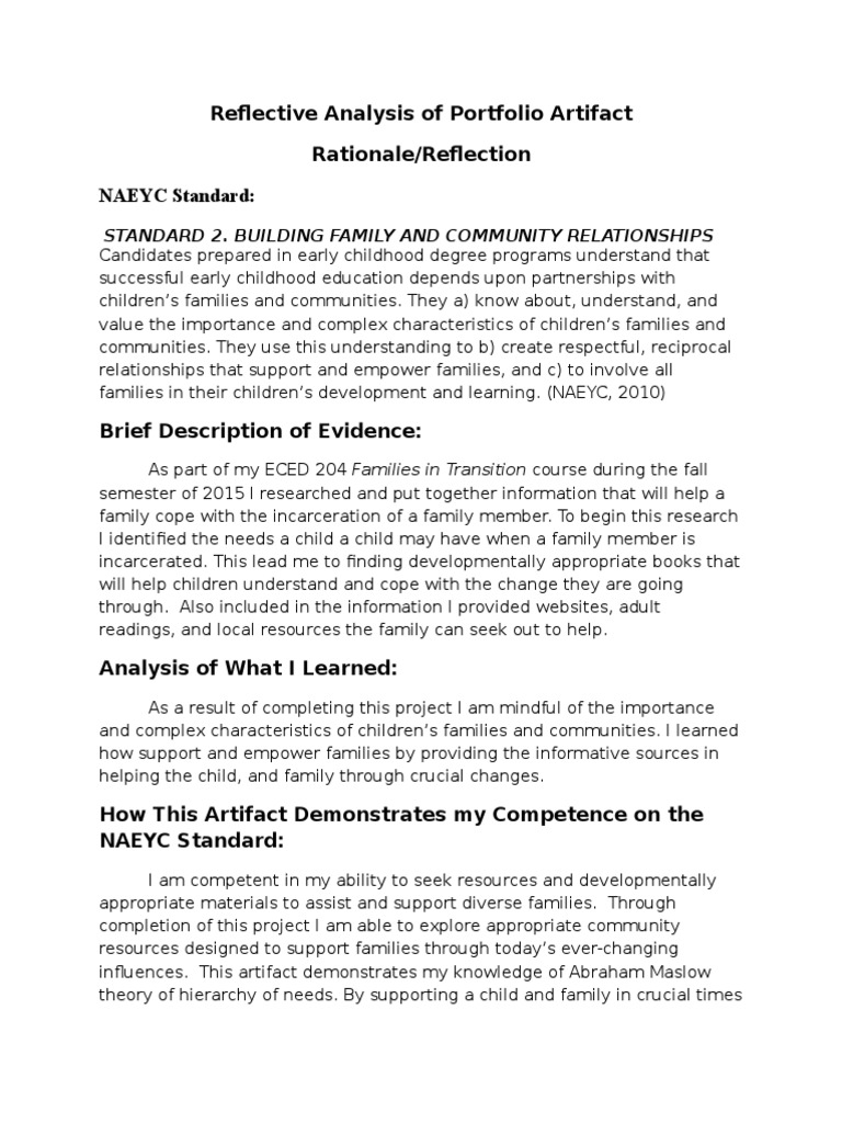 Reflective Analysis of Portfolio Artifact Rationale/Reflection NAEYC