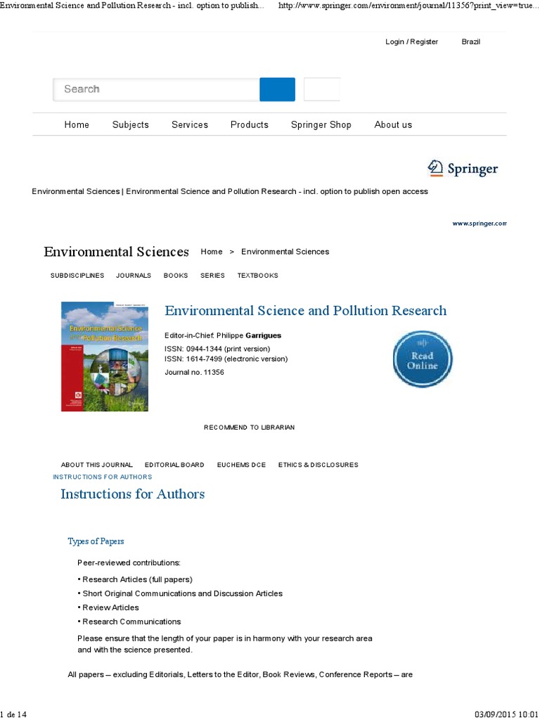 Environmental Science and Pollution Research - Incl | PDF | Conflict Of  Interest | Publishing