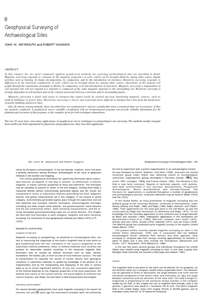 8 Geophysical Surveying of Archaeological Sites John W. Weymouth and