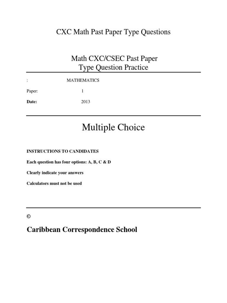 Some CXC Math MC Questions PDF | PDF | Pound Sterling | Taxes