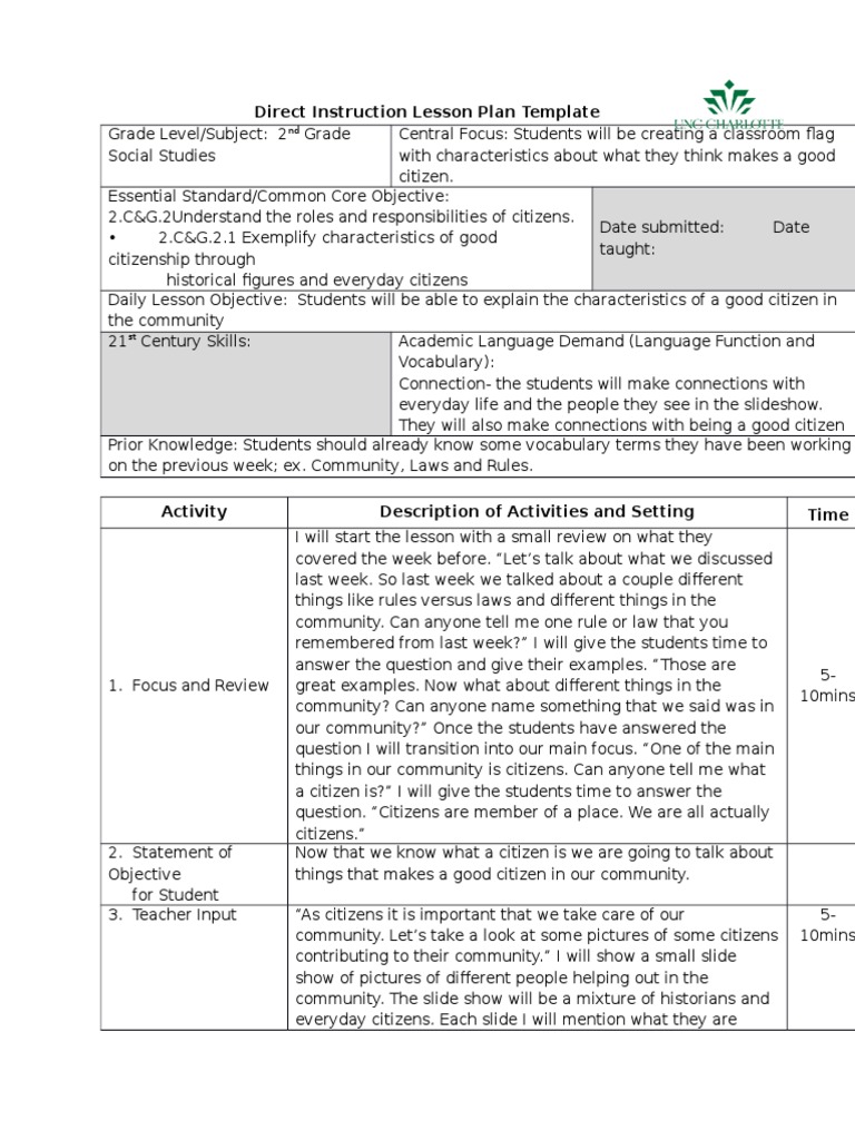 Direct Instruction Lesson Plan Template-3 | PDF | Lesson Plan | Cognition