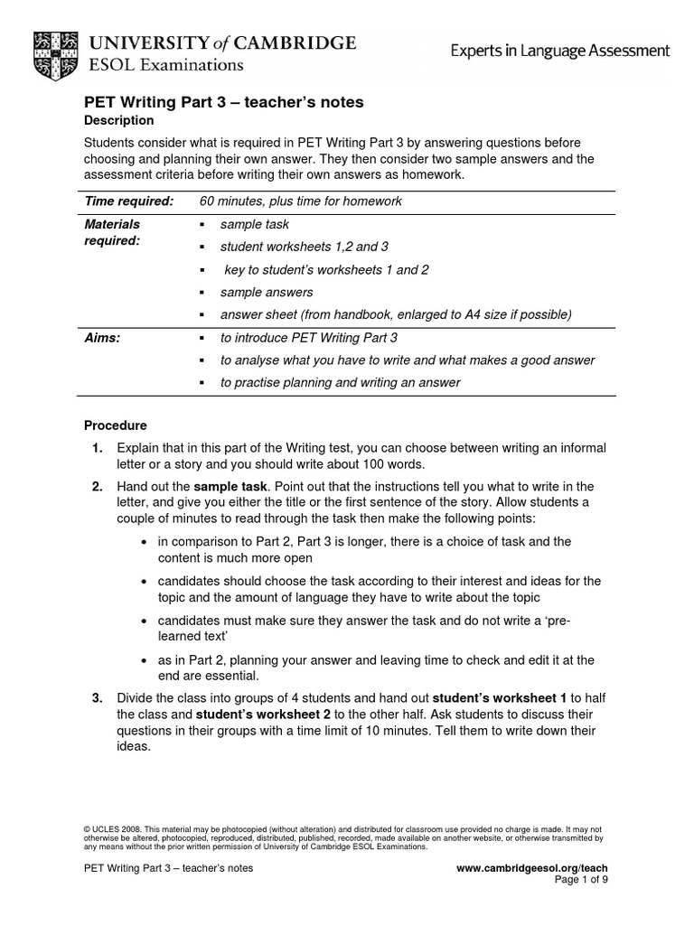 Pet Writing Part 3 Adverb English Language