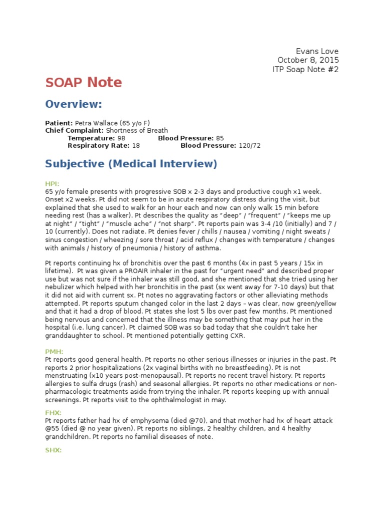 ITP SOAP Note 2 (Pulmonary) Bronchitis Chronic Obstructive Pulmonary Disease
