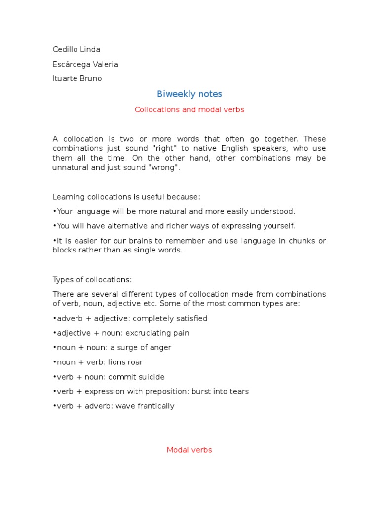 Collocations, Modal Verbs | PDF | Learning Styles | Verb