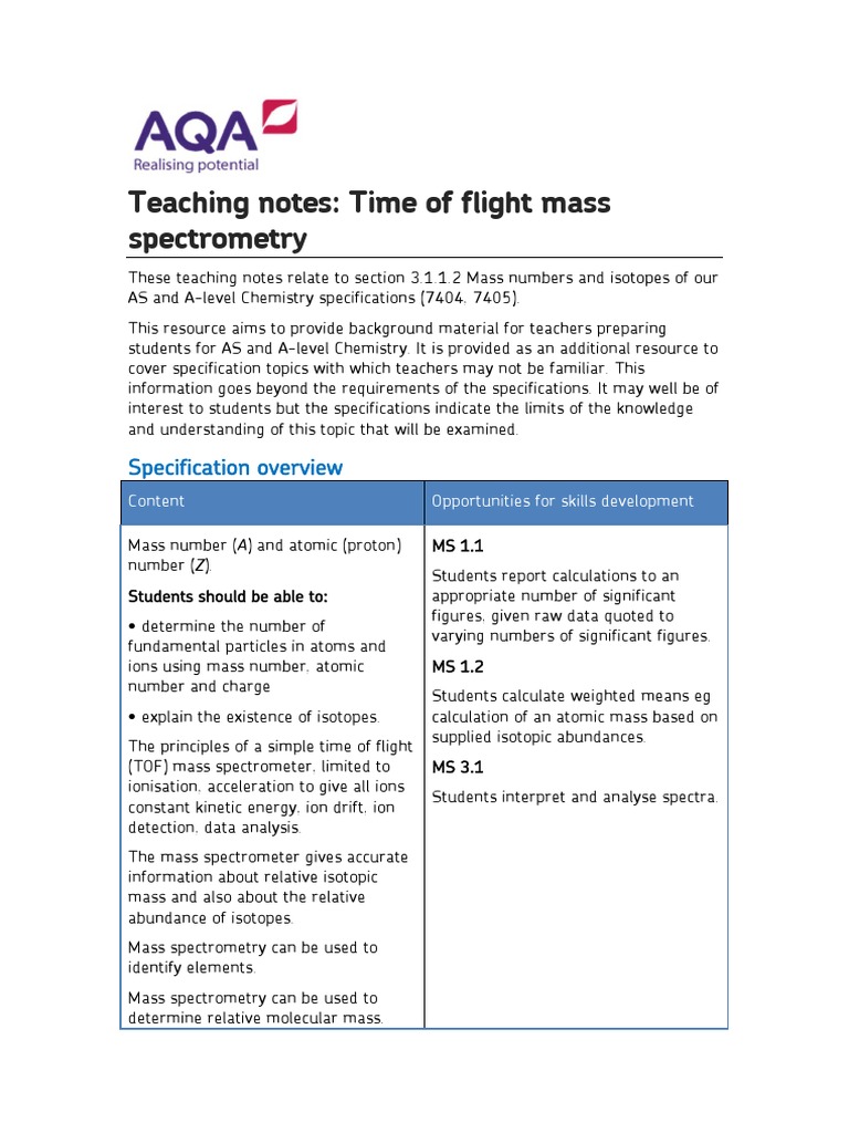 Aqa 7404 7405 TN Mass Spectrometry | PDF | Time Of Flight Mass ...