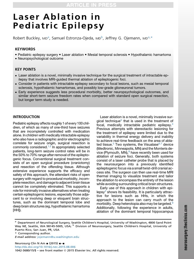 Laser Ablation For Epilepsy PDF Epilepsy Surgery