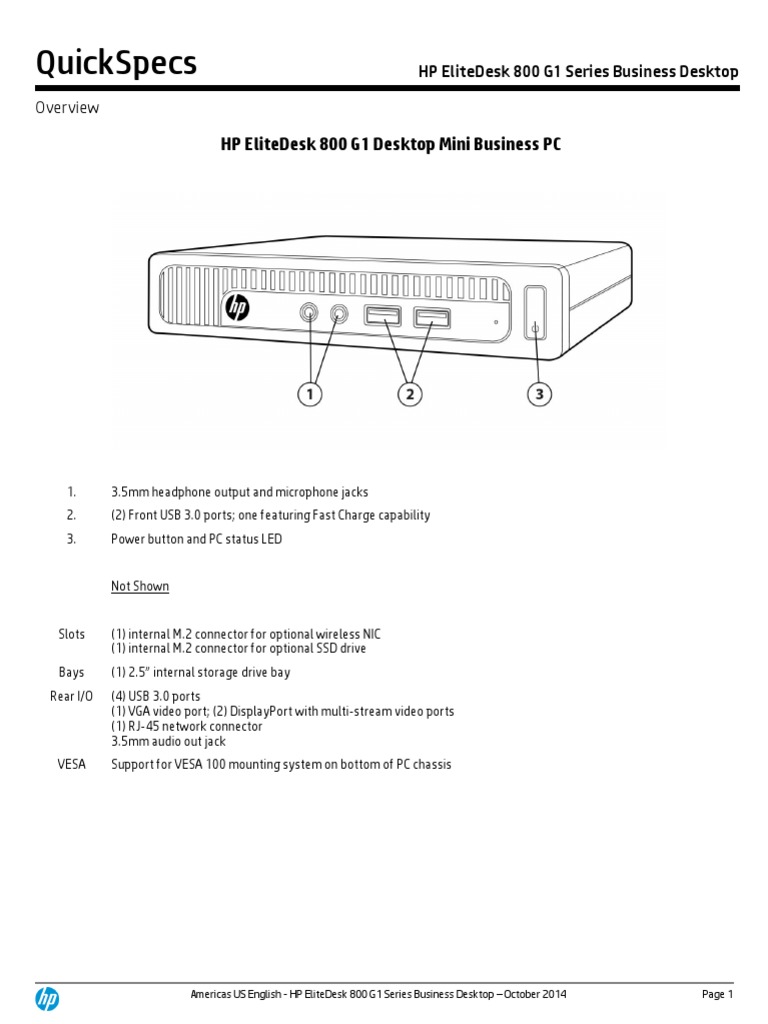 HP EliteDesk 800 G1 Desktop Mini Business PC PDF Bios Windows 10
