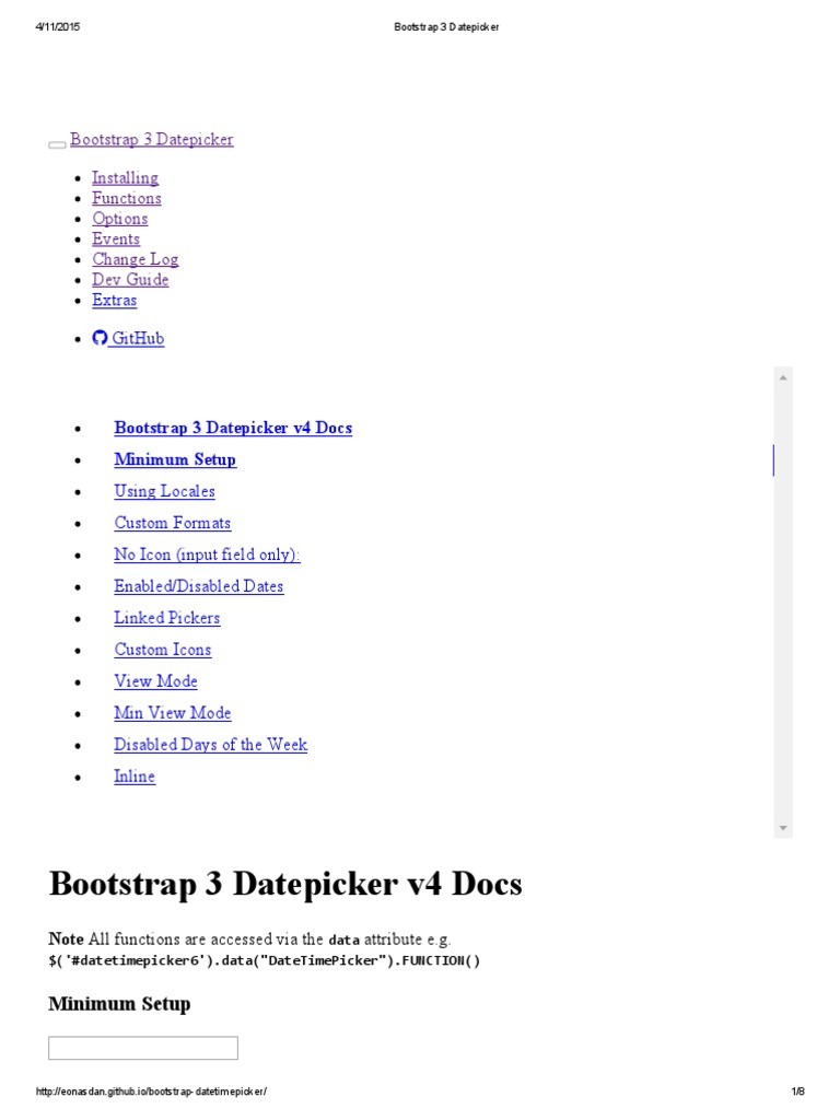 Bootstrap 3 Datepicker v4 Docs: Bootstrap 3 Datepicker Installing ...