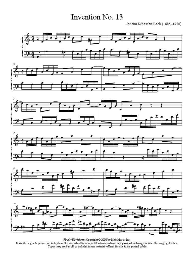 Bach Invention 13 | PDF | Art