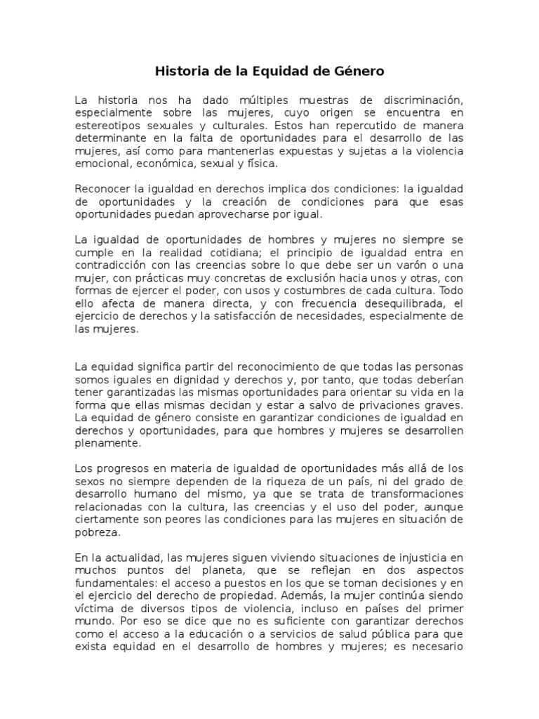 Historia de La Equidad de Género | PDF | Mujer | Igualdad de género