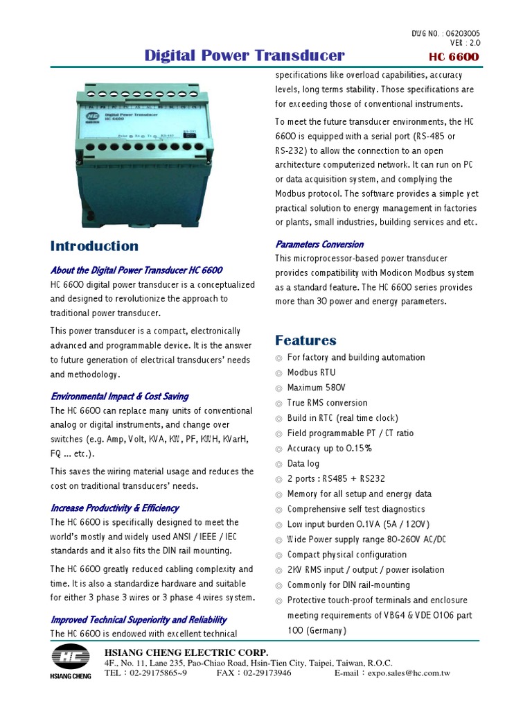The HC 6600 A Programmable and FieldConfigurable Digital Power Transducer for Factory and