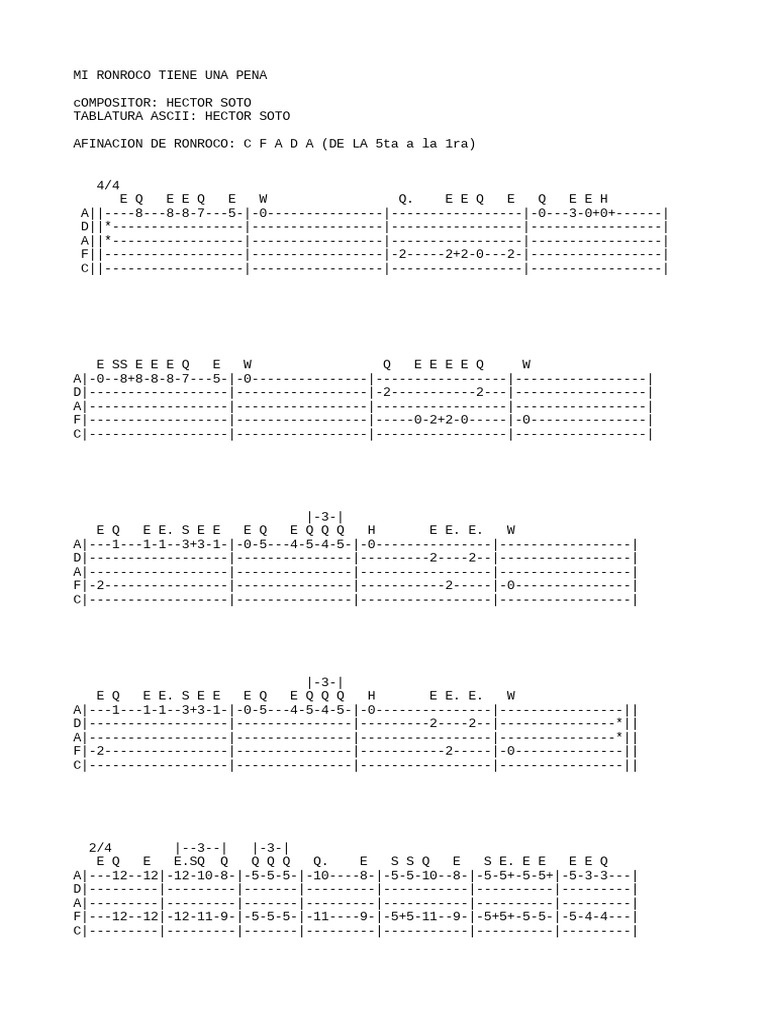Acordes y Tabs para Ronroco | PDF
