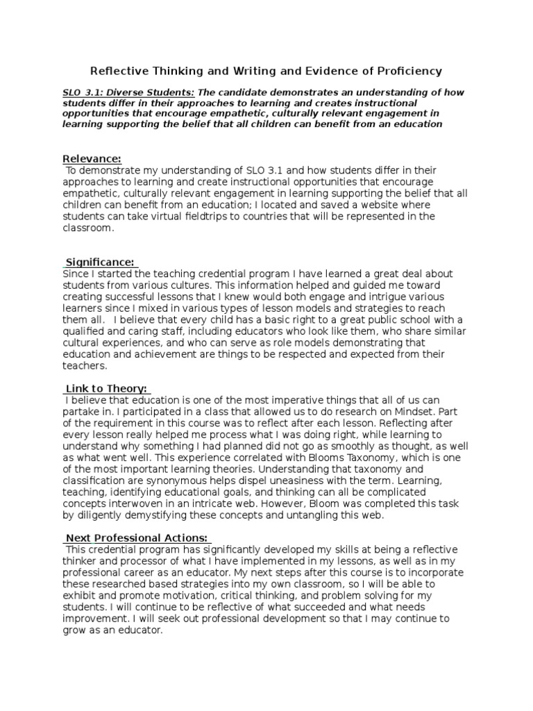 Edu 543 Reflective Thinking and Writing | PDF | Teachers | Quality Of Life
