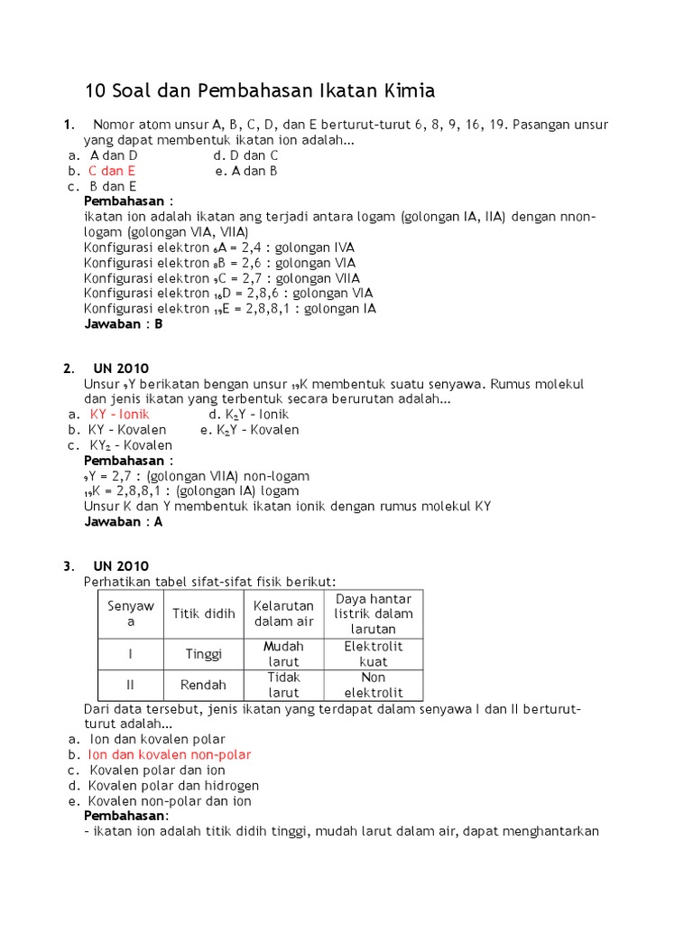 Soal Dan Pembahasan Ikatan Kimia Docx