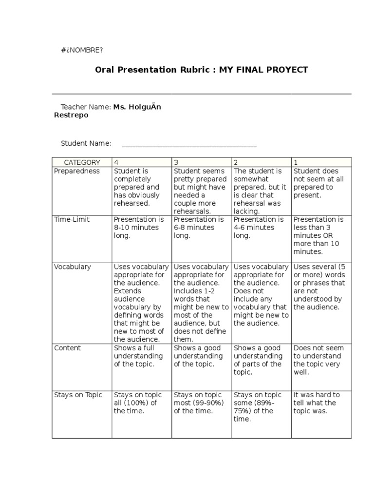 Oral Presentation Rubric Guide | PDF | Career & Growth | Language Arts ...