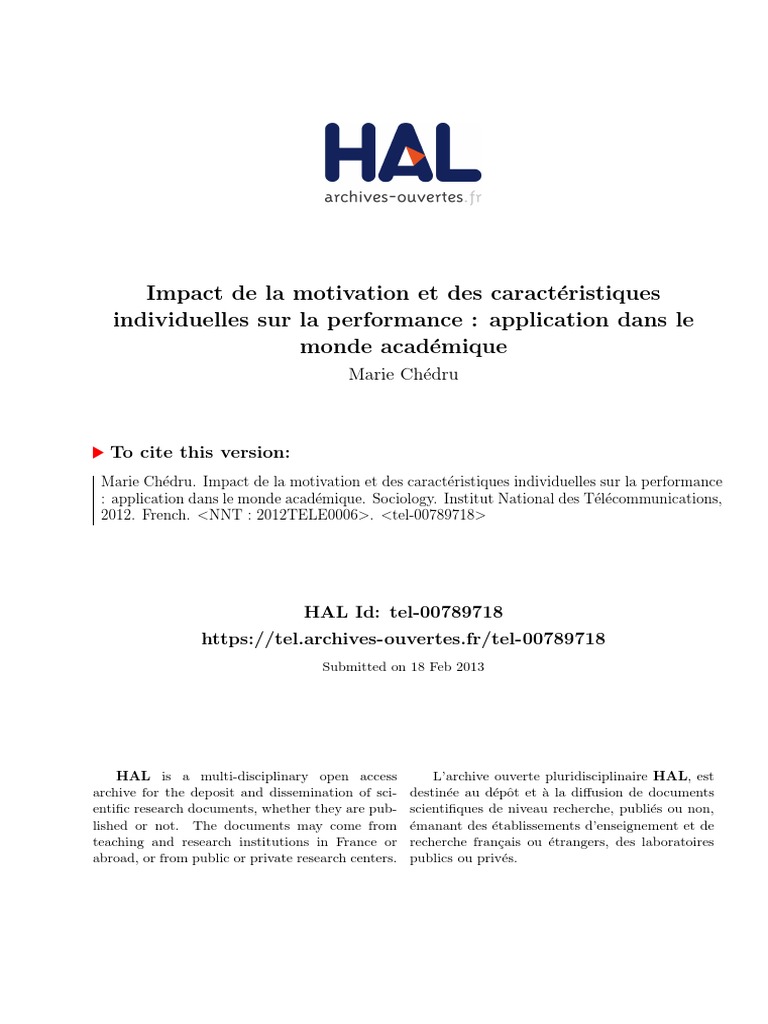 Impact de La Motivation Et Des Caractéristiques Individuelles Sur La ...