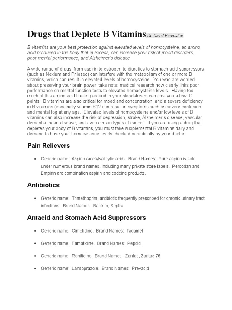 Drugs That Deplete B Vitamins Download Free PDF Aspirin Organic