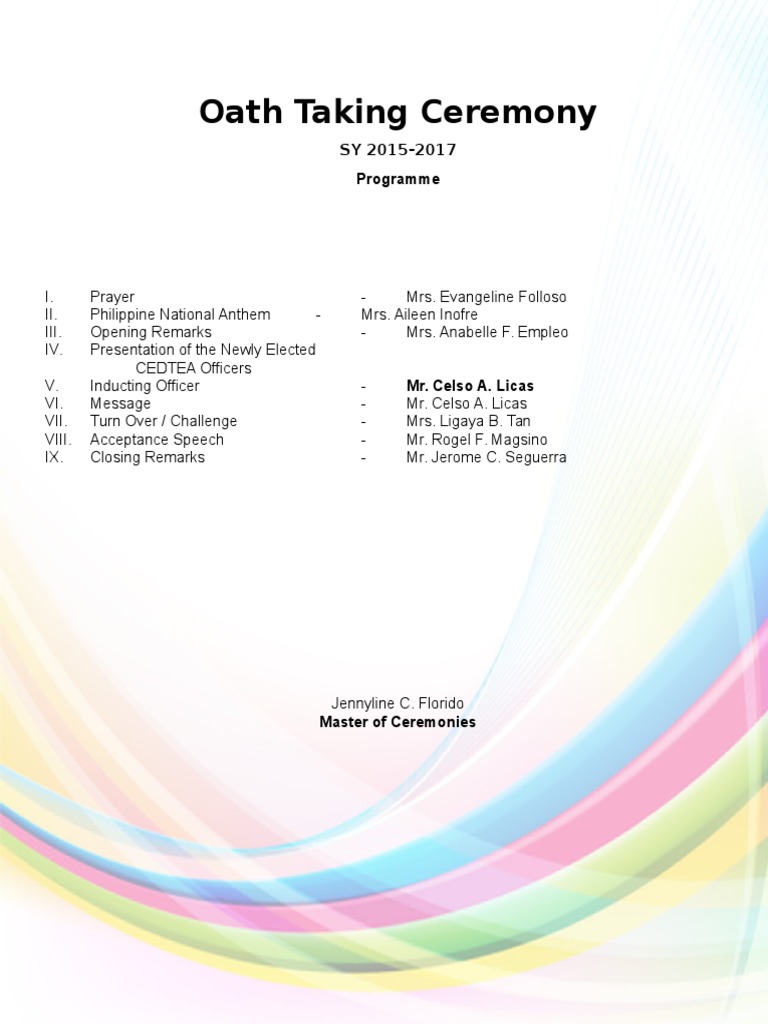 Oath Taking Ceremony Pdf Oath Of Office Social Institutions