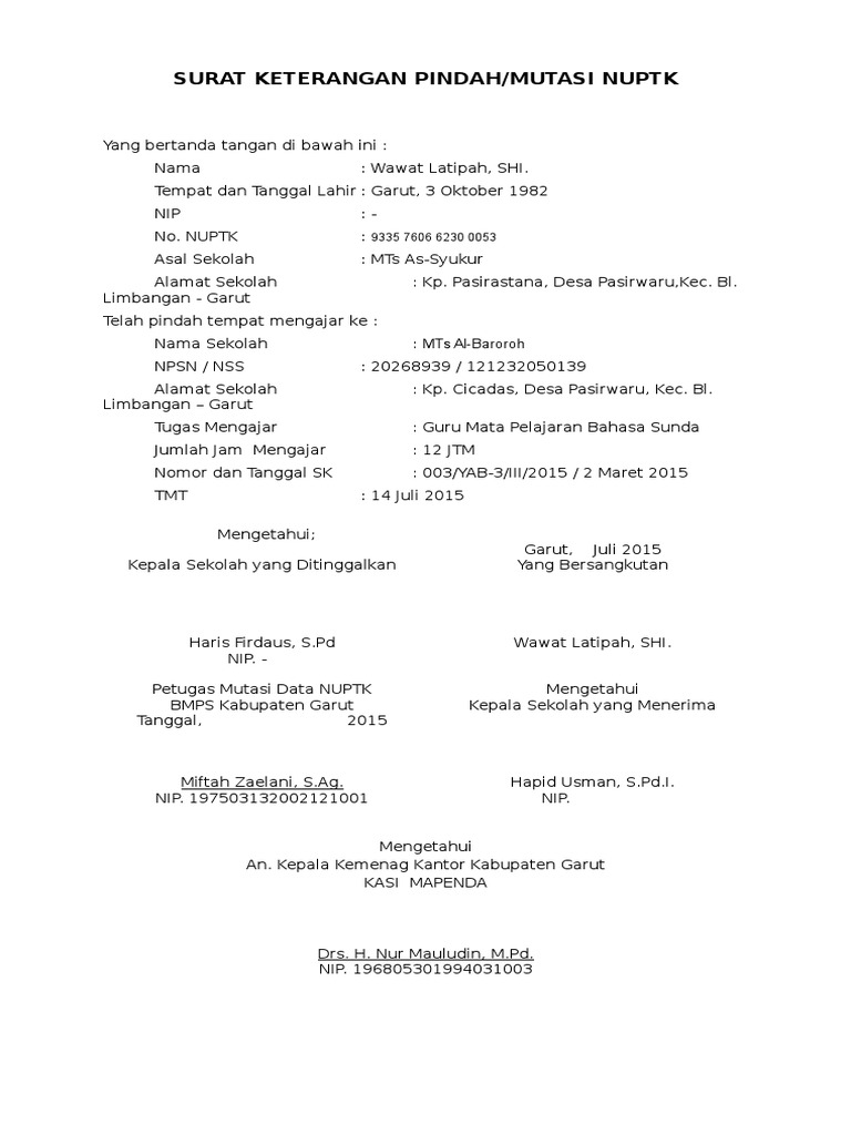 Surat Mutasi Guru Dan Kepala