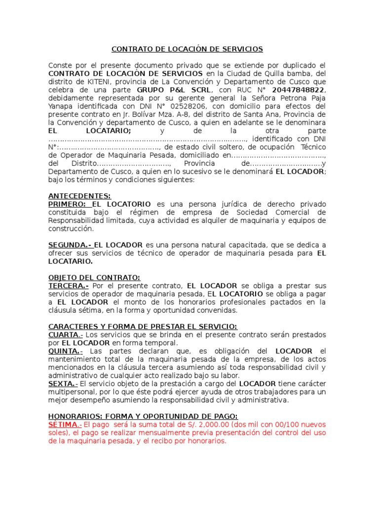 Contrato de Locacion de Servicio Grupo p&l