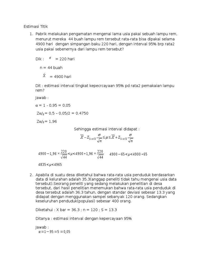 Contoh Soal Estimasi Interval