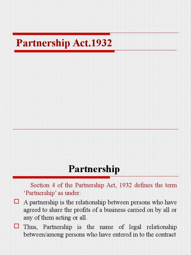 Partnership Act 1932 Partnership Law Of Agency