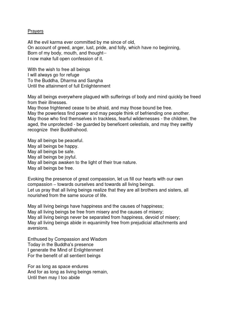 Buddhist Prayers PDF Buddhahood Religious Faiths