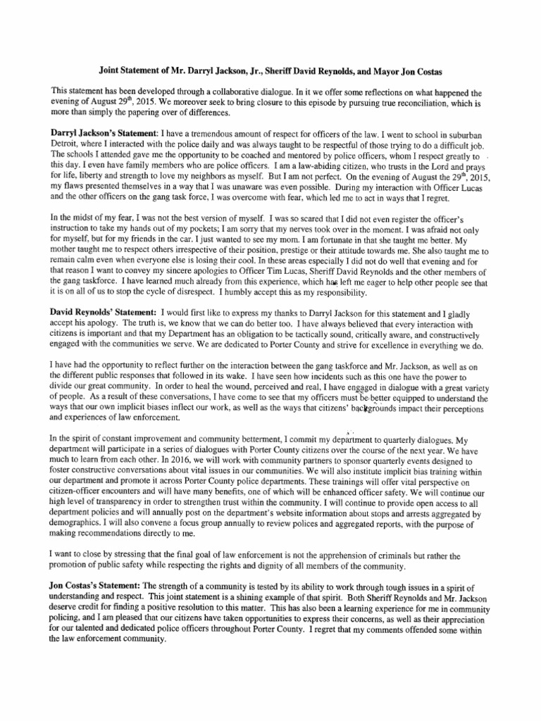 Jackson, Reynolds, Costas Joint Statement | PDF