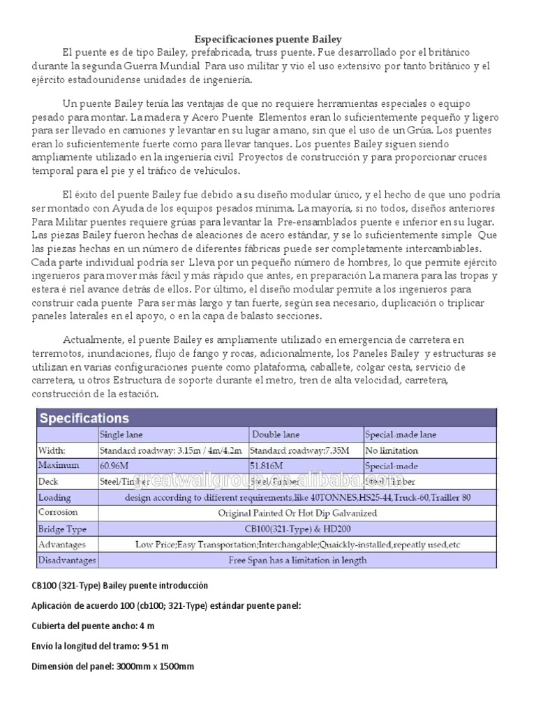 Especificaciones Puente Bailey | Bridge | Engineering