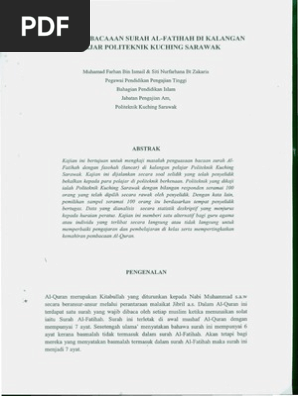 Kajian Pembacaan Surah Al Fatihah Dlm Kal Pelajar Pdf