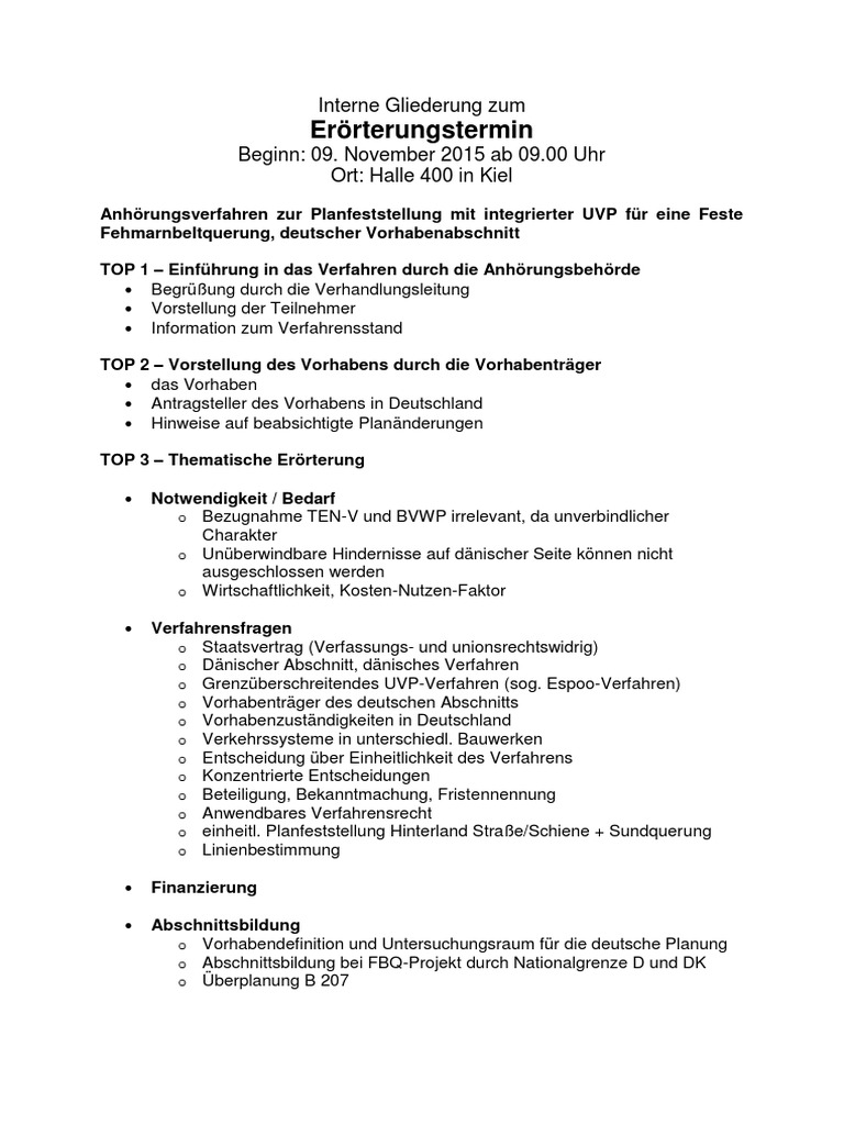 Intern dagsorden: Interne Gliederung zum Erörterungstermin ...