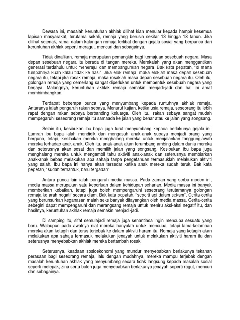 Kurang Didikan Ibu Bapa Menjadi Punca Keruntuhan Akhlak