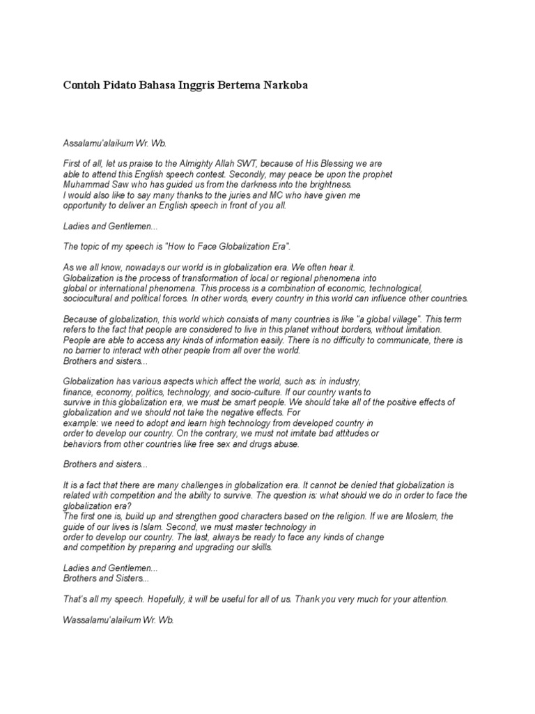 Contoh Pidato Bahasa Inggris Bertema Narkoba Indonesian