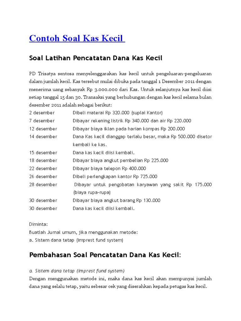 Contoh Soal Kas Kecil