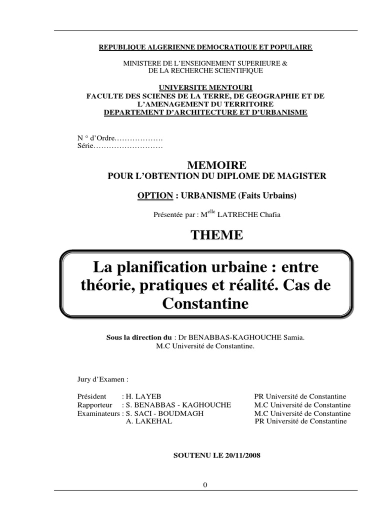 Mémoire Urbanisme  Ville  Urbanisme