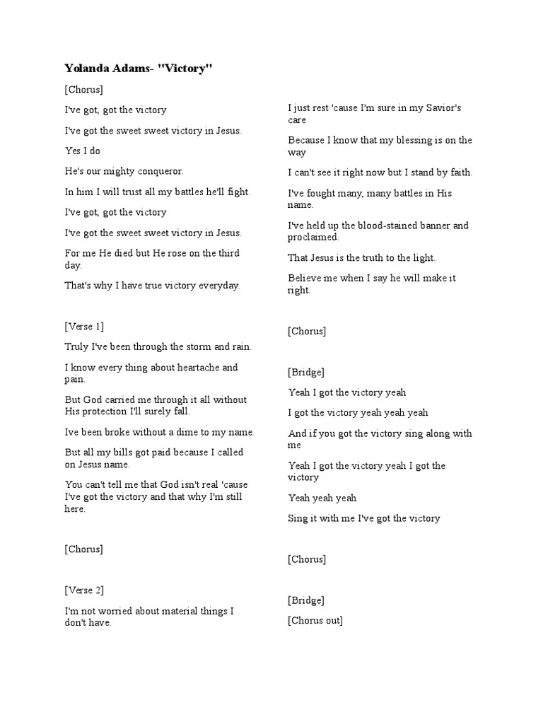 Yolanda Adams Victory Pdf Jesus