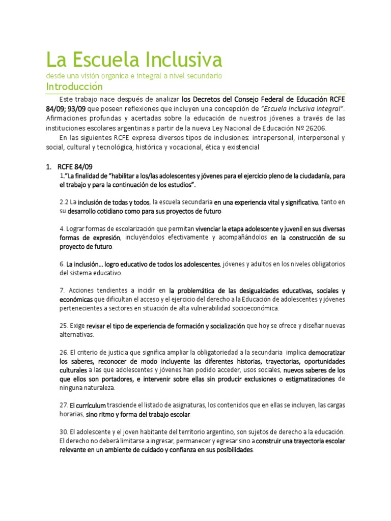 La Escuela Inclusiva | PDF | Plan de estudios | Educación Secundaria