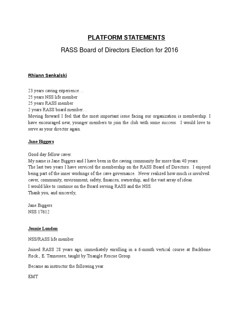 2016 Platform Statements PDF Cave Subterranea (Geography)