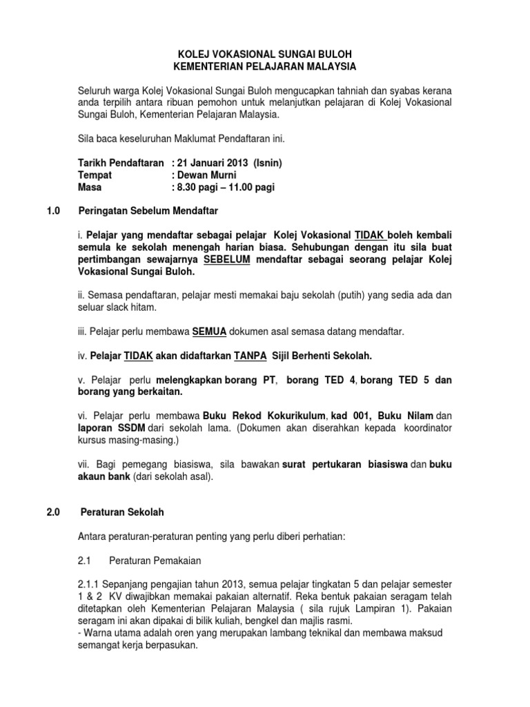 Kolej Vokasional Sungai Buloh Asrama Pdf