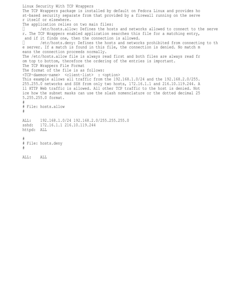 Linux TCP Wrappers | PDF